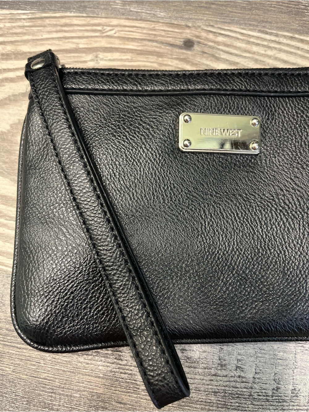 Nine West Black Leather Wristlet Clutch with Logo Plate - Picture 7 of 7